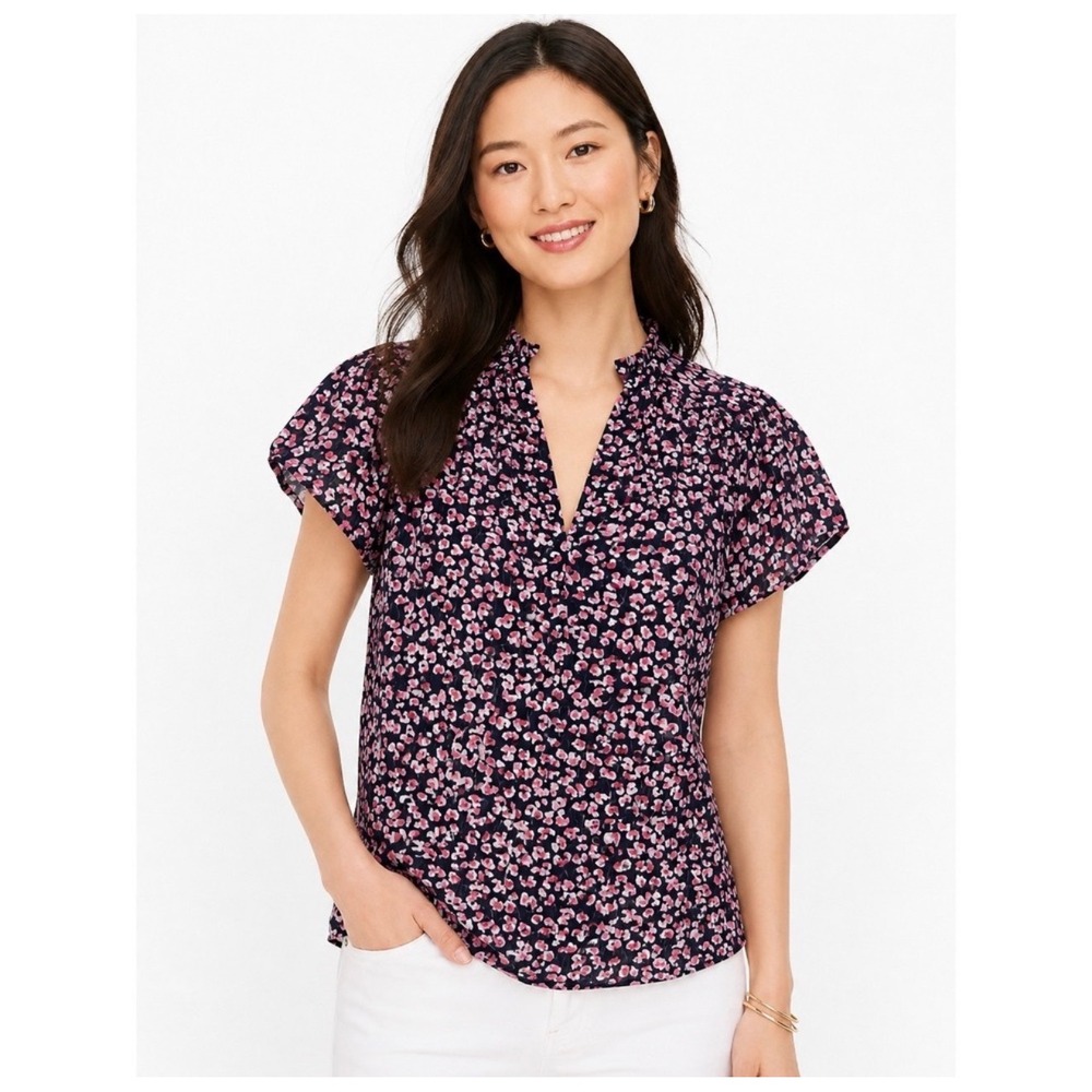 J.Crew Women's XL Floral Print Ruffleneck button-up shirt